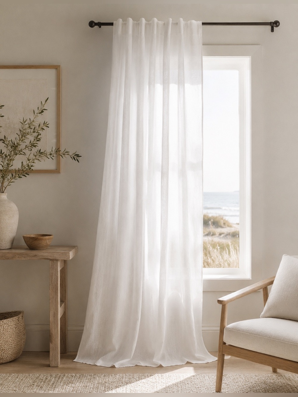 Quince European Linen Light Filtering Curtain Panel 48x84 White NWT